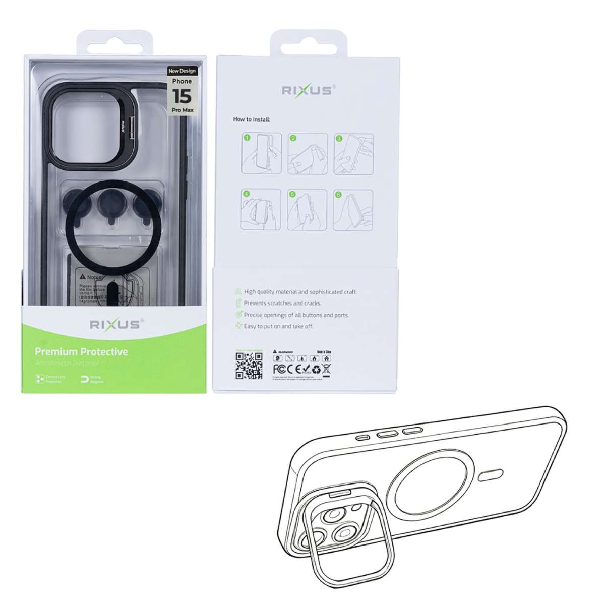 Back Case Magsafe Stand Apple iPhone 15 Pro Max Rixus Classic black