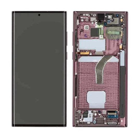LCD Complete Frame Samsung S22 Ultra S908 burgundy (Original)