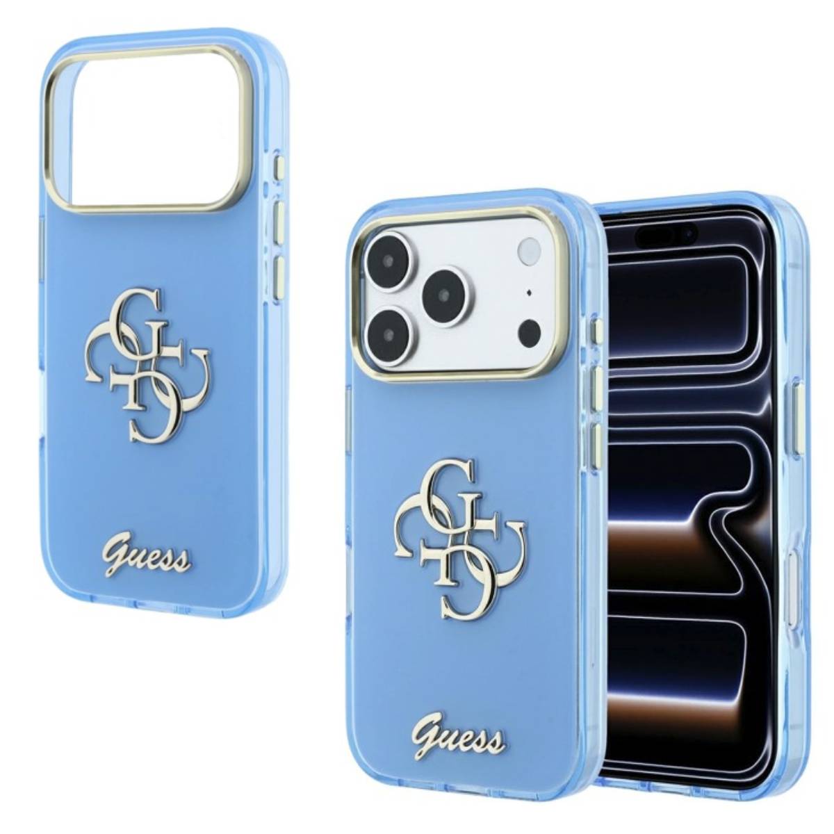 Back Case Apple iPhone 18 Pro Guess 4G Script Metal light blue