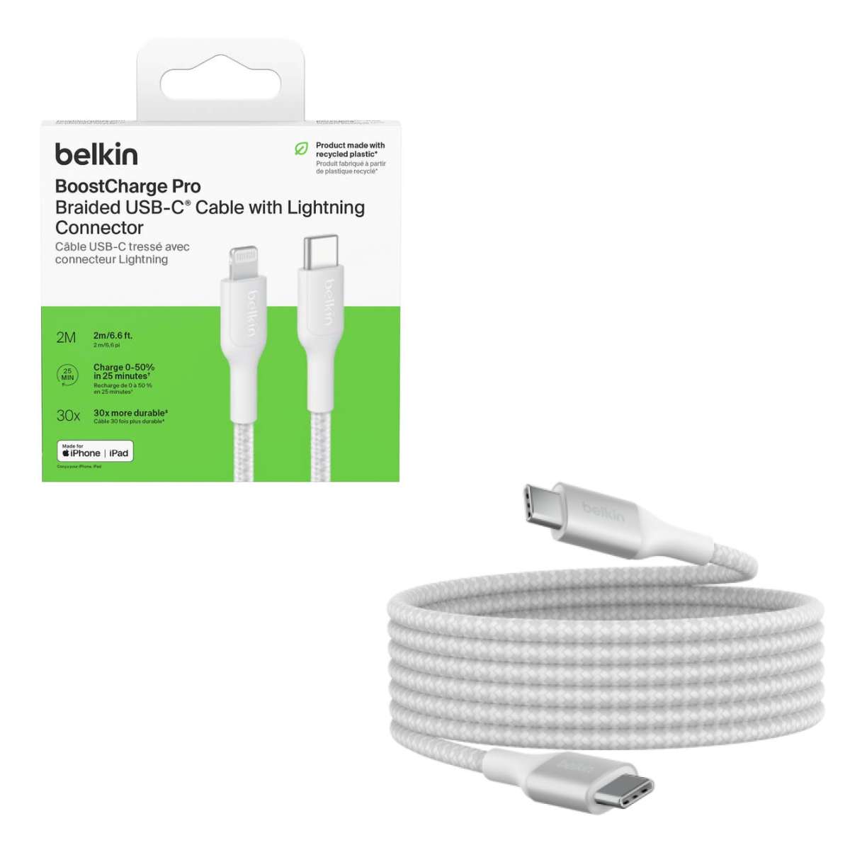 Cable Barided USB-C to USB-C Belkin 2m white