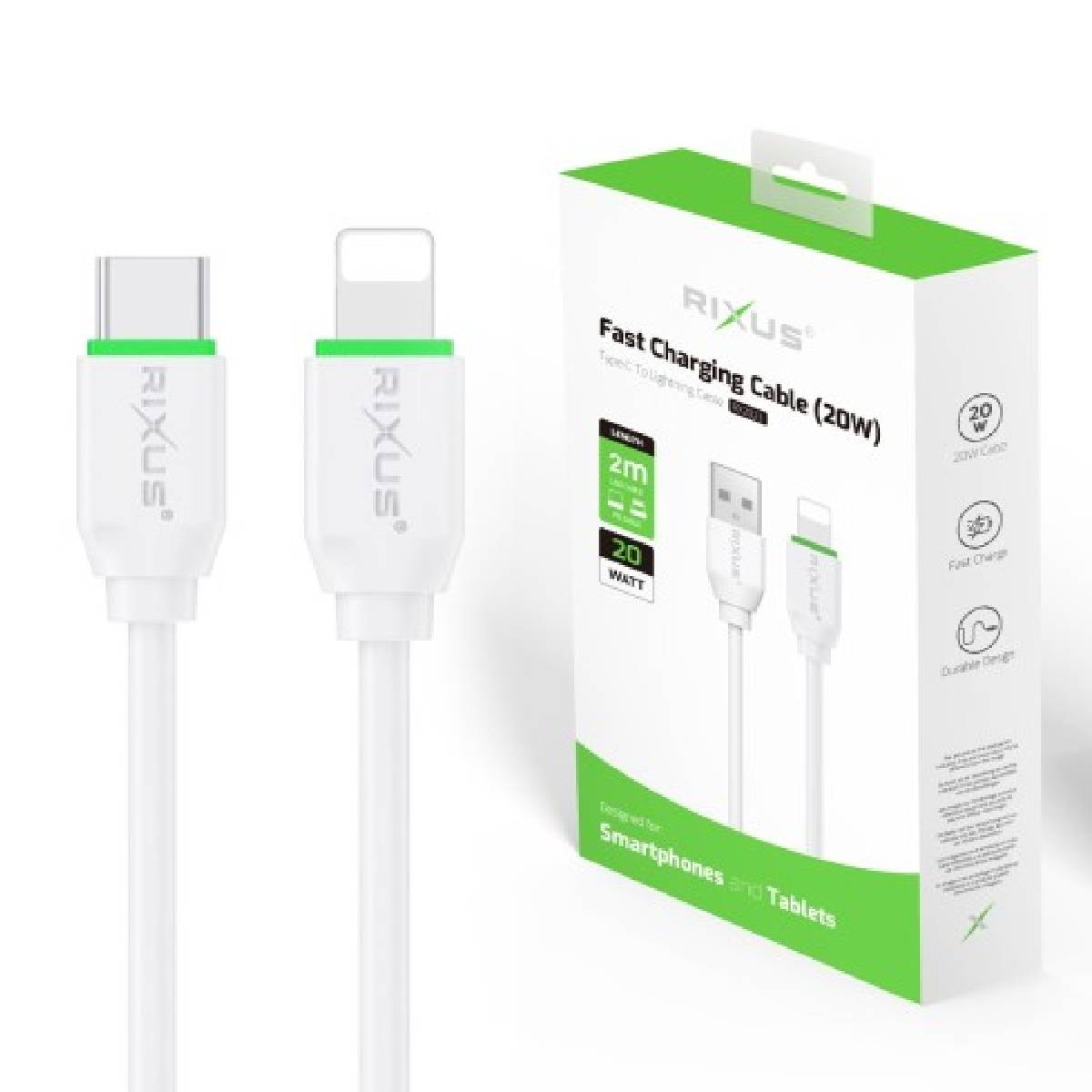 Cable USB-C to Lightning Rixus RX2023 20W 2m white
