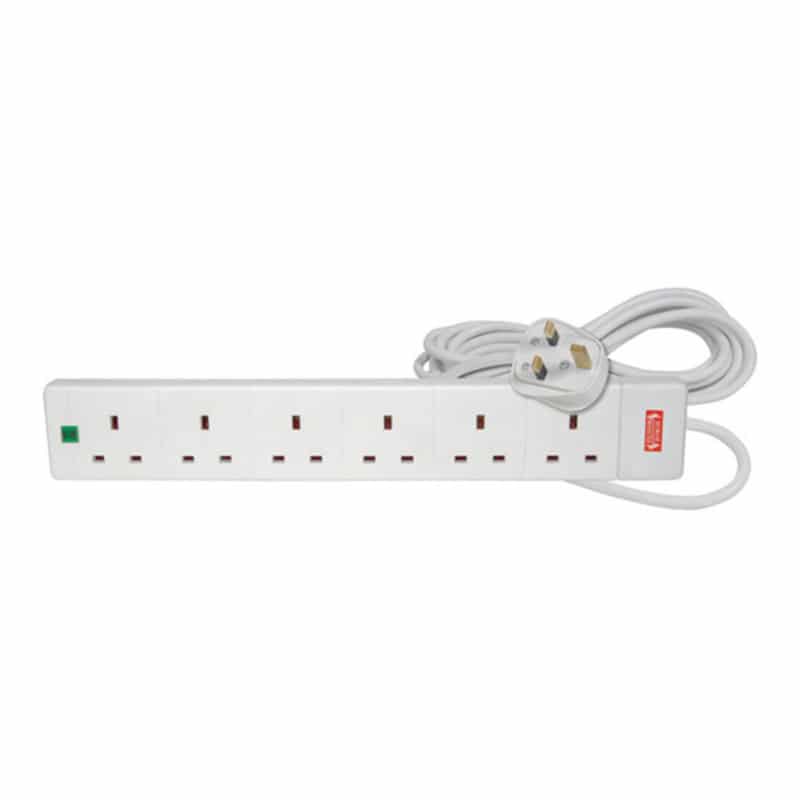 Mercury 6-Gang/5M Surge Protected Power Extension white